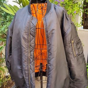 Mens black bomber style jacket size large Pre-owned